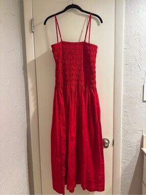 Madewell Red Smocked Red Maxi Dress Size Large